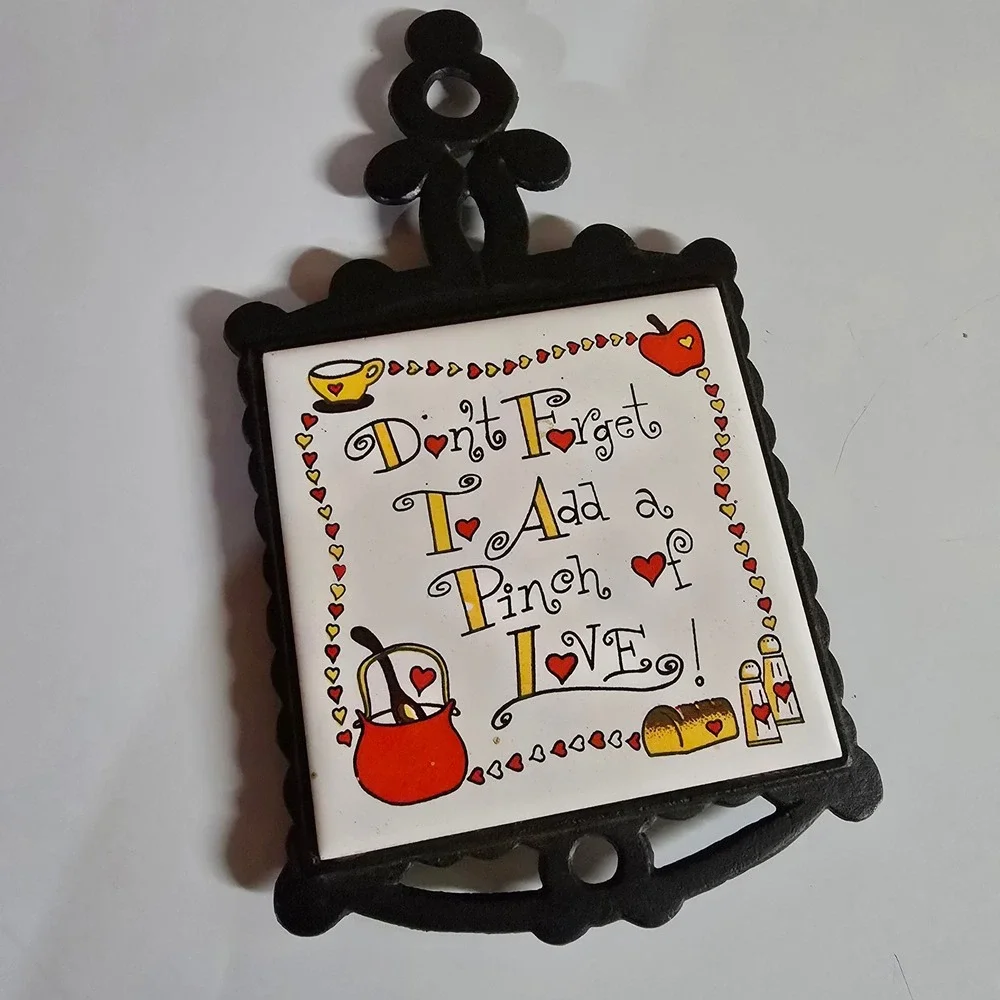 VTG Cast Iron Tile Trivet Hot Pad 